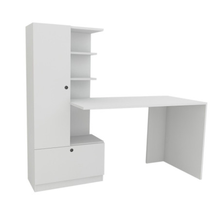 Bureau d'étude avec bibliothèque en panneau mélaminé blanc 149,5 cm