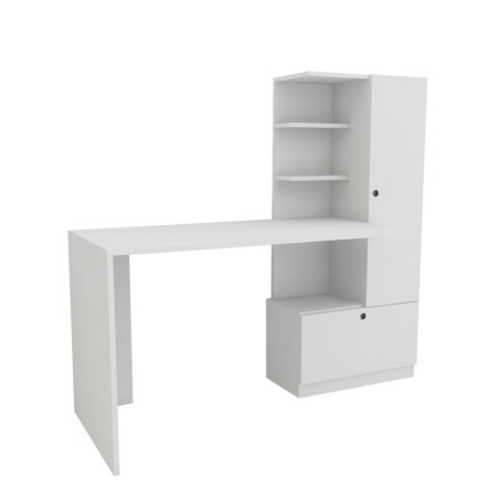 Bureau d'étude avec bibliothèque en panneau mélaminé blanc 149,5 cm
