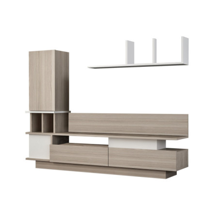 Ensemble meuble TV en panneau mélaminé blanc et Cordoba avec rangements