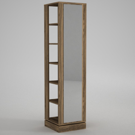 Meuble d'entrée vestiaire en panneau mélaminé noyer avec miroir 44,8 x 180 x 44,8 cm