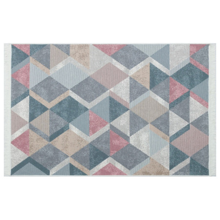 Tapis en coton bleu, rose, beige et gris 120 x 180 cm, tissage plat
