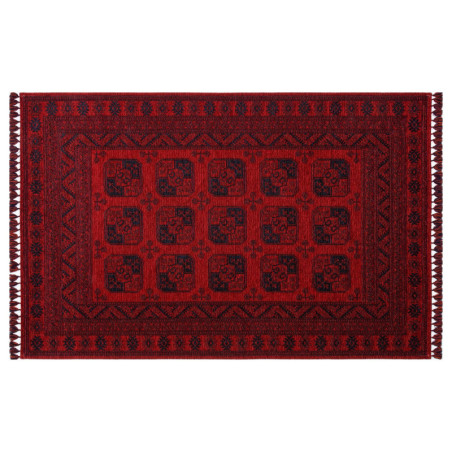 Tapis d'entrée en acrylique et polyester rouge et bleu foncé 200 x 300 cm - tissage plat sans poils