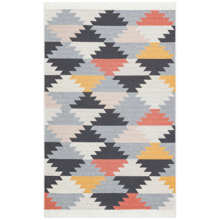Tapis en coton multicolore 80 x 150 cm - tissage plat sans poils - lavable en machine
