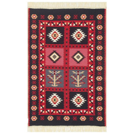 Tapis en coton rouge 120 x 180 cm - tissage plat sans poils - lavable en machine