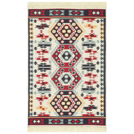 Tapis décoratif en coton rouge 120 x 180 cm - tissé à plat - lavable à 30 °C