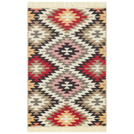 Grand tapis en coton rouge 160 x 230 cm - tissage plat sans poils - lavable à 30 °C