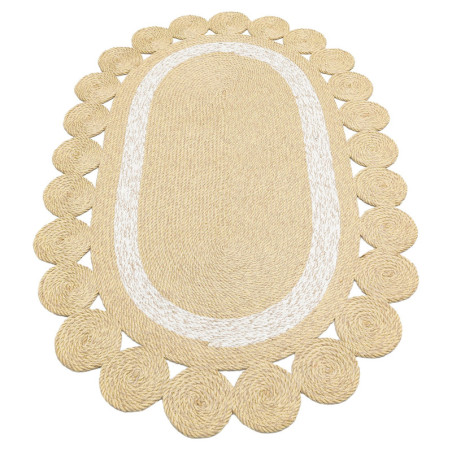 Tapis en polypropylène - jute et coton recyclé crème 120 x 180 cm - tissage plat sans poils