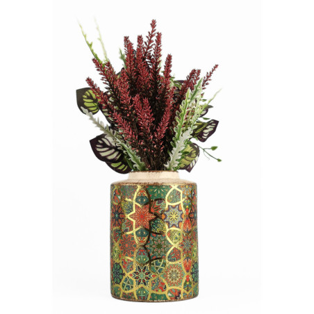 Cache-pot décoratif en céramique multicolore Ø 12 x H 17 cm - motif peint à la main