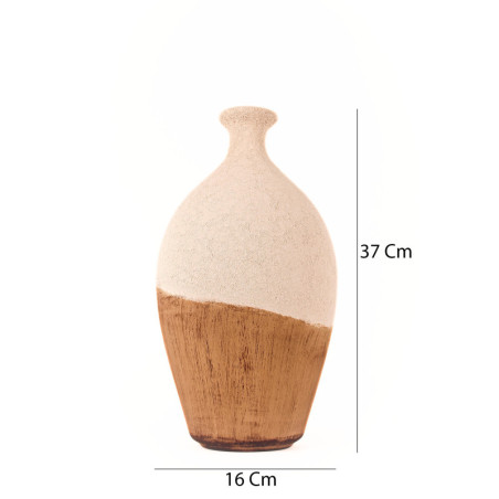 Pot décoratif en céramique écru Ø 16 x H 37 cm - peint à la main