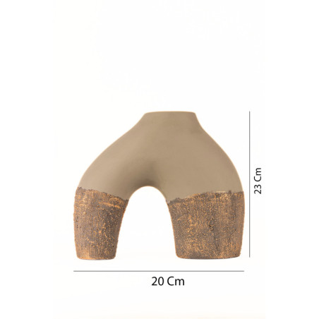 Pot décoratif en céramique beige L 20 x H 23 cm - peint à la main