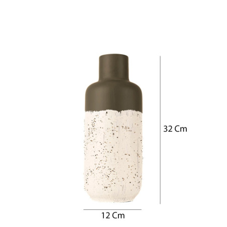 Pot décoratif en céramique blanc Ø 12 x H 32 cm - peint à la main