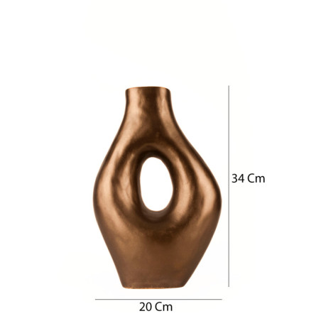Pot décoratif en céramique brun L 20 x H 34 cm - peint à la main