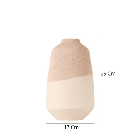 Pot décoratif en céramique beige Ø 17 x H 29 cm - peint à la main