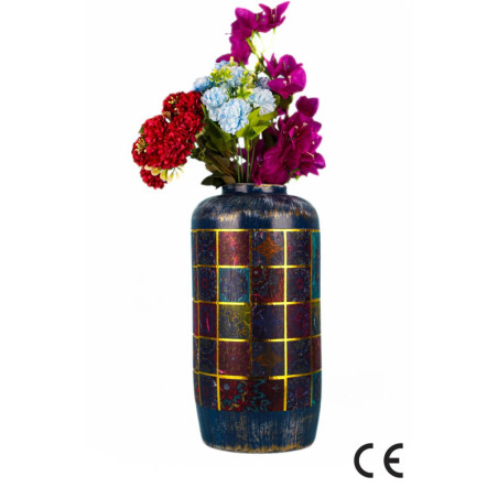 Pot décoratif en céramique multicolore Ø 15 x H 35 cm - peint à la main
