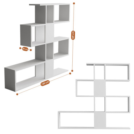 Bibliothèque en panneaux de particules mélaminés blanc - 120 x 109 x 20 cm - Nombreuses étagères