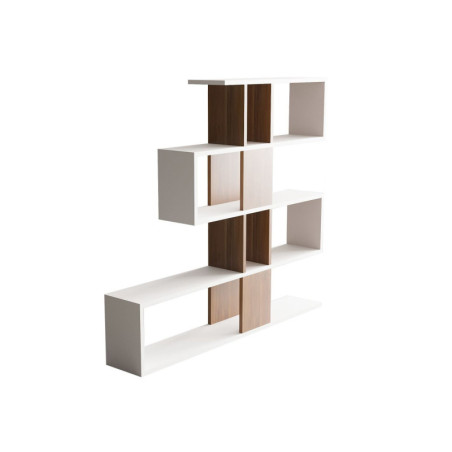 Bibliothèque en panneaux de particules mélaminés blanc et noyer - 120 x 109 x 20 cm - Nombreuses étagères