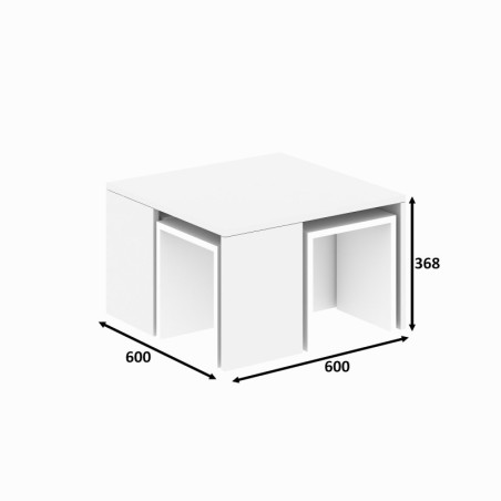 Ensemble table basse et 4 tables d'appoint en panneaux de particules mélaminés blanc - Table 60 x 60 x 36,8 cm