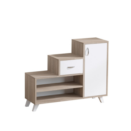 Meuble à chaussures en panneaux de particules mélaminés décor chêne Sonoma et pin Atlantique blanc - Rangements à chaussures