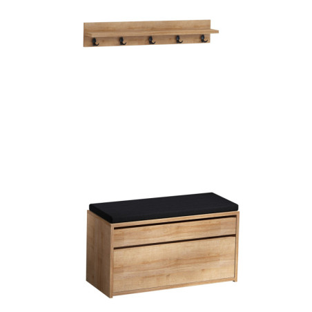 Porte-manteau d'entrée en panneaux de particules mélaminés décor chêne et métal noir - Patères et étagères
