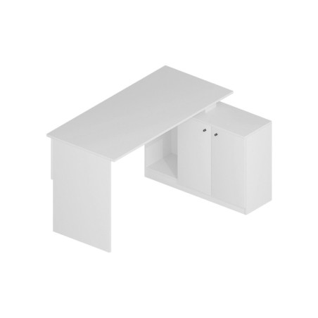 Bureau en panneaux de particules mélaminés blanc - Espace de travail avec rangements