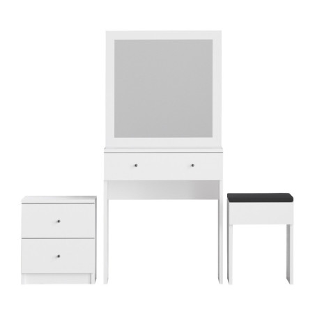 Coiffeuse en panneaux de particules mélaminés blanc - Miroir et tiroirs