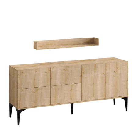 Console en panneaux de particules mélaminés décor chêne saphir - Rangements intégrés