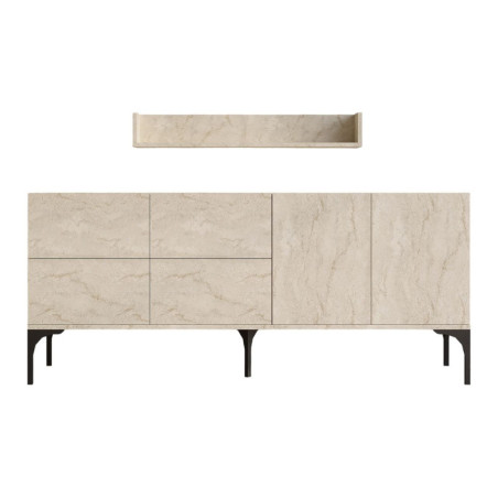 Console en panneaux de particules mélaminés décor travertin - Rangements intégrés