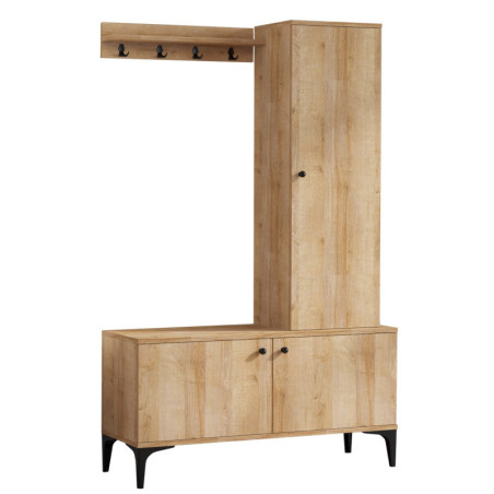 Porte-manteau d'entrée en panneaux de particules mélaminés décor chêne et métal noir - Patères et étagères