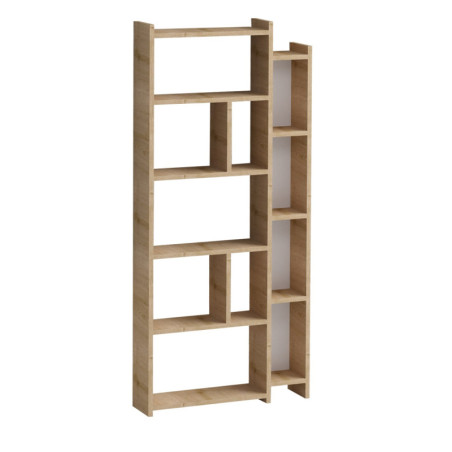 Bibliothèque en bois MDF mélaminé décor chêne - 65 x 150 x 15 cm - Étagères ouvertes