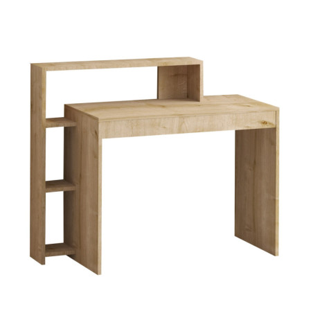 Bureau en bois MDF mélaminé décor chêne - 95 x 117 x 45 cm - Rangements intégrés
