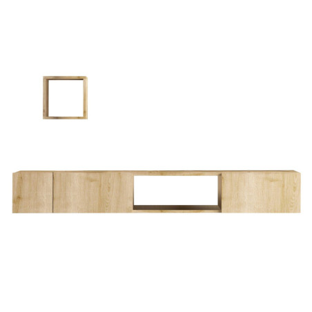 Meuble TV en bois MDF mélaminé décor chêne saphir - 180 x 50 x 35 cm - Nombreux rangements