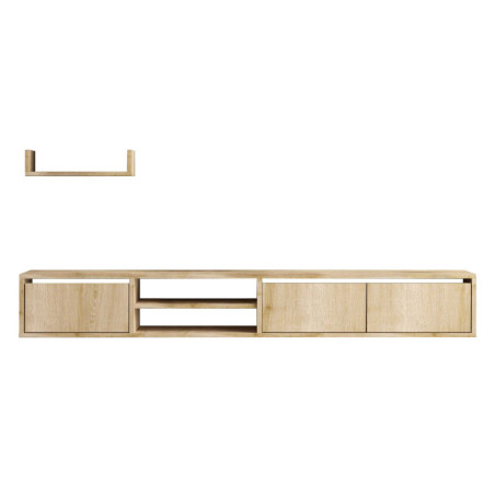 Meuble TV en bois MDF mélaminé décor chêne saphir - 180 x 50 x 35 cm - Nombreux rangements