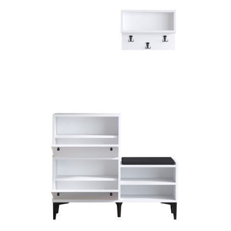 Meuble à chaussures en bois MDF mélaminé blanc et noir - 110 x 92 x 35 cm - Nombreux rangements