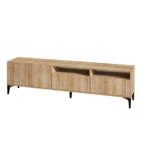 Meuble TV en bois MDF mélaminé décor chêne - 180 x 52 x 35 cm - Nombreux rangements
