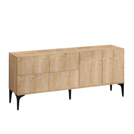 Console en bois MDF mélaminé décor chêne saphir - 180 x 80 x 40 cm - Nombreuses étagères