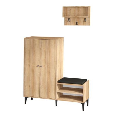 Meuble à chaussures en bois MDF mélaminé décor chêne - 120 x 137 x 35 cm - Nombreux rangements