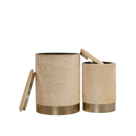 Lot de 2 poufs coffre en polyester beige - Ø 32 x H 43 cm et Ø 25 x H 36 cm