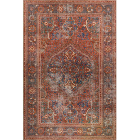 Tapis en polyester rouge - 115 x 160 cm - Poils 4 mm - Lavable en machine