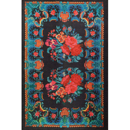 Grand tapis en polyester bleu - 150 x 230 cm - Poils 4 mm - Lavable en machine