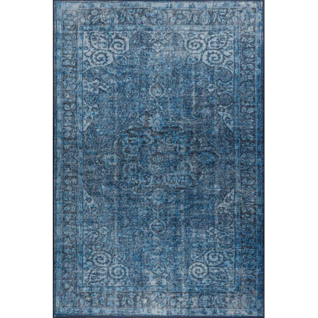 Grand tapis en polyester bleu - 210 x 310 cm - Poils 4 mm - Dessous tissé - Lavable en machine