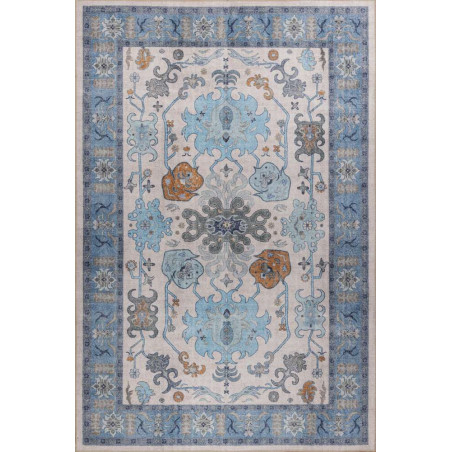 Grand tapis en polyester bleu - 230 x 330 cm - Poils 4 mm - Dessous tissé - Lavable en machine
