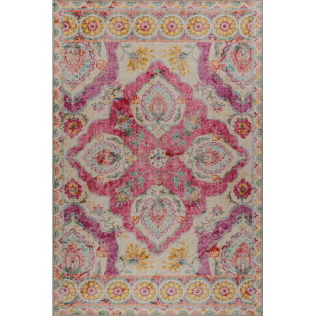 Grand tapis en polyester rose - 300 x 400 cm - Poils 4 mm - Dessous tissé - Lavable en machine