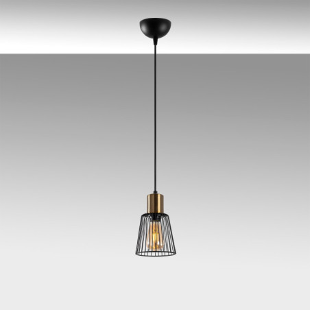 Suspension Luminaire en métal noir antique - 16 x 16 x H 119 cm réglable - 1 x E27 Max 40W - Industriel