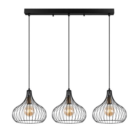 Suspension Luminaire en métal noir et antique largeur 76 cm 3 lumières E27 max 40 W Industriel