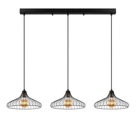 Suspension Luminaire en métal noir et antique largeur 148 cm 3 lumières E27 max 40 W Industriel