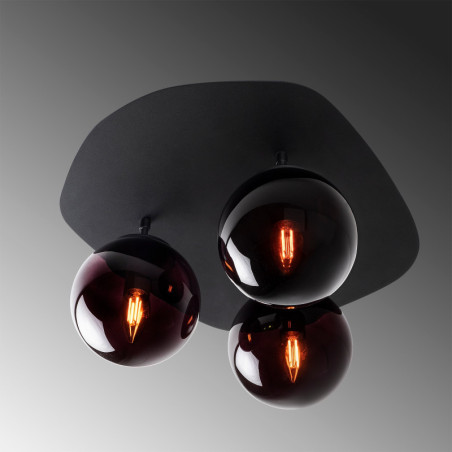 Suspension Luminaire en métal et verre noir largeur 37 cm 3 lumières E14 max 40 W Industriel