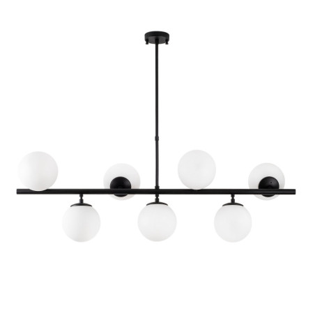 Suspension Luminaire en métal et verre noir et blanc largeur 113 cm 7 lumières E14 max 40 W Industriel