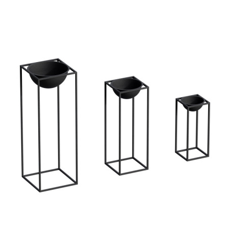Lot de 3 pots décoratifs Cache-pots en métal noir hauteurs 40, 60 et 80 cm