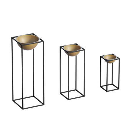 Lot de 3 pots décoratifs Cache-pots en métal noir et doré hauteurs 40, 60 et 80 cm