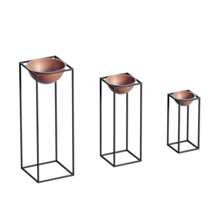 Lot de 3 pots décoratifs Cache-pots en métal noir et cuivré hauteurs 40, 60 et 80 cm
